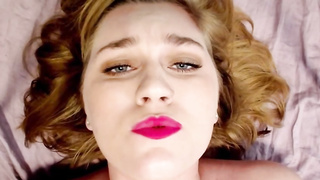 Lush platinum-blonde with braces is shrieking while getting prepped to jizz in front of the camera