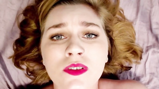 Lush platinum-blonde with braces is shrieking while getting prepped to jizz in front of the camera