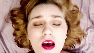 Lush platinum-blonde with braces is shrieking while getting prepped to jizz in front of the camera