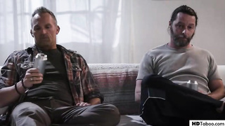 Inviting school lady with dark hair is in the mood for a mmf 3some with elder guys