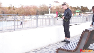 Hardly eighteen lady with giant funbags is having lovemaking with her ex and liking it a bunch