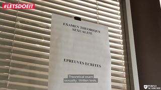 Sexually Aroused student is having a casual threeway with her masters, instead of going to classes