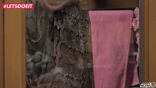 Nasty chick stretches her gams broad and lets her step- stepson tear up her filthy brains out