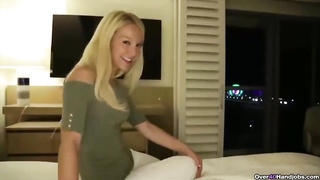 Sweet platinum-blonde is mildly pawing her paramour's hard dinky, in the middle of the night