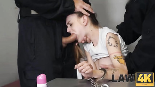 Puny boobed nymph is yelling from sheer pleasure while cops are fuckin' her tighter than anyone else