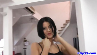 Dark-Hued haired ballerina is fellating man meat and getting rammed with it, mostly from the back