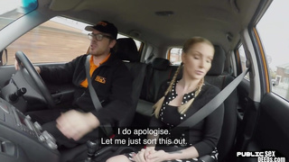 Angry brit riding driving instructor in car