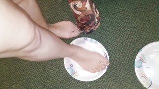 Sensual honey is shrieking while kneading cropped mayo all over her , in the middle of the night