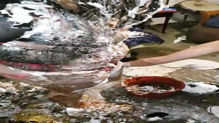 Giant hoe got enormously thrilled while her colleague was adorning her with lots of cake