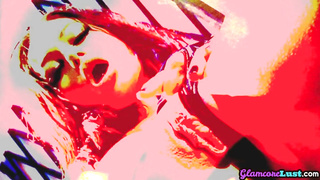 Busty glamcore babe shows off body then rides