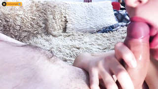 Whorish nymph in dark-hued tights is throating salami and getting pulverized from the back, on web cam