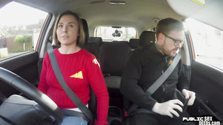 British babe fucked in car on public road before cumshot