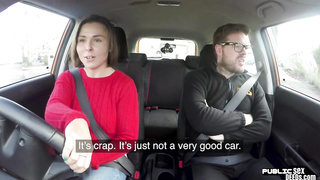 British babe fucked in car on public road before cumshot