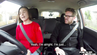 British babe fucked in car on public road before cumshot