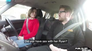 British babe fucked in car on public road before cumshot