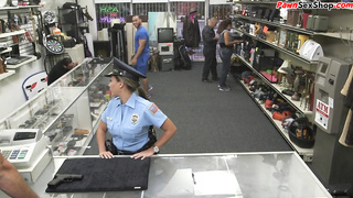 Latina pawnshop cop doggystyled after povblowjob
