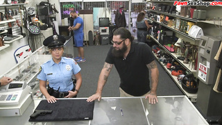 Latina pawnshop cop doggystyled after povblowjob