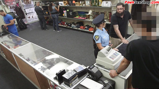 Latina pawnshop cop doggystyled after povblowjob