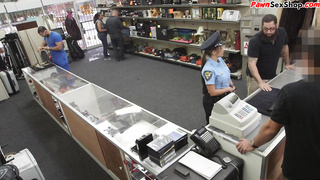 Latina pawnshop cop doggystyled after povblowjob