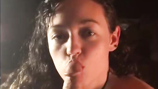 Enthralling dark-haired with curly hair is inhaling her finest pal's spunk-pump, finer than his wifey