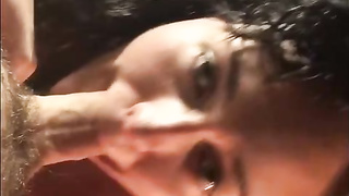 Enthralling dark-haired with curly hair is inhaling her finest pal's spunk-pump, finer than his wifey