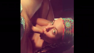 Sloppy minded, teenie brown-haired is deep-throating a gigantic fuck-stick and getting it from the back