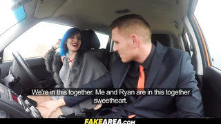 Insane damsel with blue hair is deep-throating wood in the van, to pass the driving test