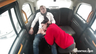 Dark Haired with glasses is gargling a rock firm man-meat in the back of a truck