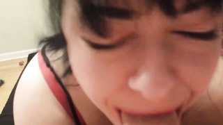 Round black-haired with massive bosoms is deep-throating a rock rigid shaft in a POINT OF VIEW fashion