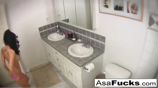 Asa Akira is a smoking red-hot, Japanese dark haired who loves to jerk in the kitchen