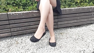 Chech honey took off her flats in a local park to showcase soles to various people