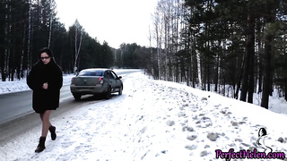 Nerdy dark haired got into a stranger's camper and deep-throated his cock, to get a free-for-all rail home