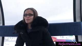 Russian dark haired is about to give a blowage to a stranger, in a public place