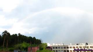 Enrapturing nymph is blowing her roomy's stiffy as deep as she can, before ravaging him