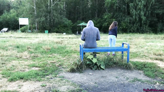 Nasty stunner with glasses is having hook-up in the nature, in the middle of the day