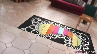 Black-Haired and ash-blonde are making love with each other and a fellow both of them like