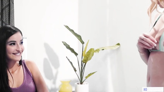 Superb looking black-haired is in the mood to make love with her sapphic roomy, until she jizzes