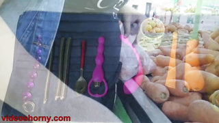 Playing to fuck cervix with big balls, carrot and dildo