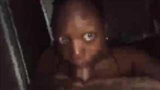 Ebony stunner is deep-throating man rod in the middle of the night, in front of the camera