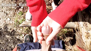 WOW ! Small Student Walk in the Forest Concludes with Pal Jizz Shot