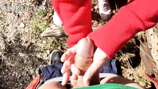 WOW ! Small Student Walk in the Forest Concludes with Pal Jizz Shot