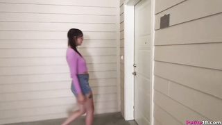 Scarcely legitimate teenie dark-haired with ponytails and glasses is about to get her fur covered coochie nailed