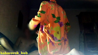 Nasty housewife is groaning while having sizzling romp with 2 fellows at the same time