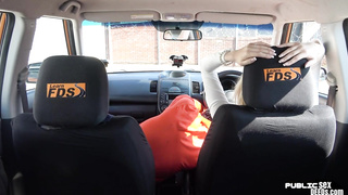 Bigtit english teacher riding black cock in car