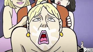 3 fantastic, Animation stunners are having joy while taking turns fellating a massive, black meat stick