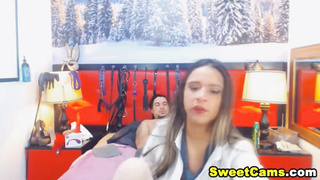 Mouth-Watering dark haired is softly blowing a rock firm stiffy, in front of the web camera