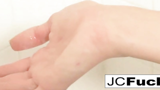 Jayden Cole is having a bathroom in front of the camera and showcasing her ideal cooter