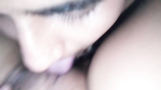 Nasty, first-timer man is munching his gf's gash in the middle of the night, just for joy