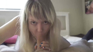 Mature light-haired female in black fishnets is throating her step- stepson's dinky in POINT OF VIEW before getting ravaged