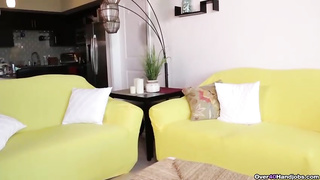 Crimson haired cougar with immense titties and glasses is gargling her fresh paramour's hard meatpipe